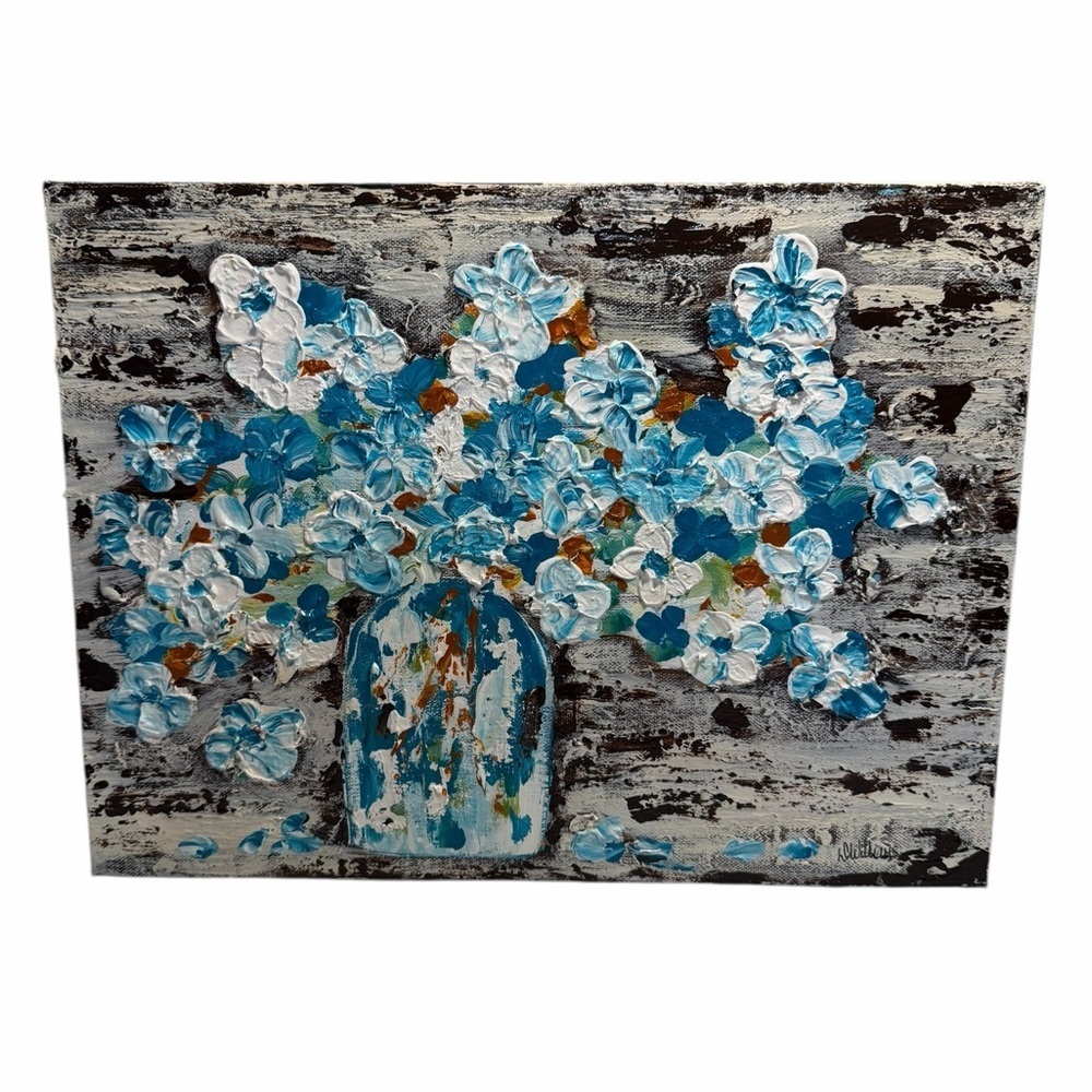 Original Artwork Acrylic on Canvas Vase of Hydrangeas 12 x 16"”
